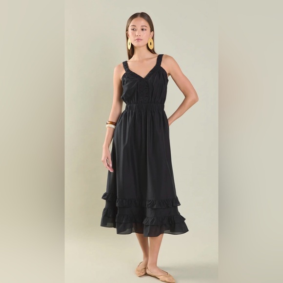 Endless Rose Black Ruffled Midi Dress Medium - Picture 3 of 7